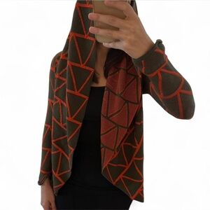 Pepo Pombo Geometric orange and Brown Hooded Scarf
